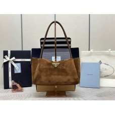 Prada Leather Tote Bag Suede Marrom